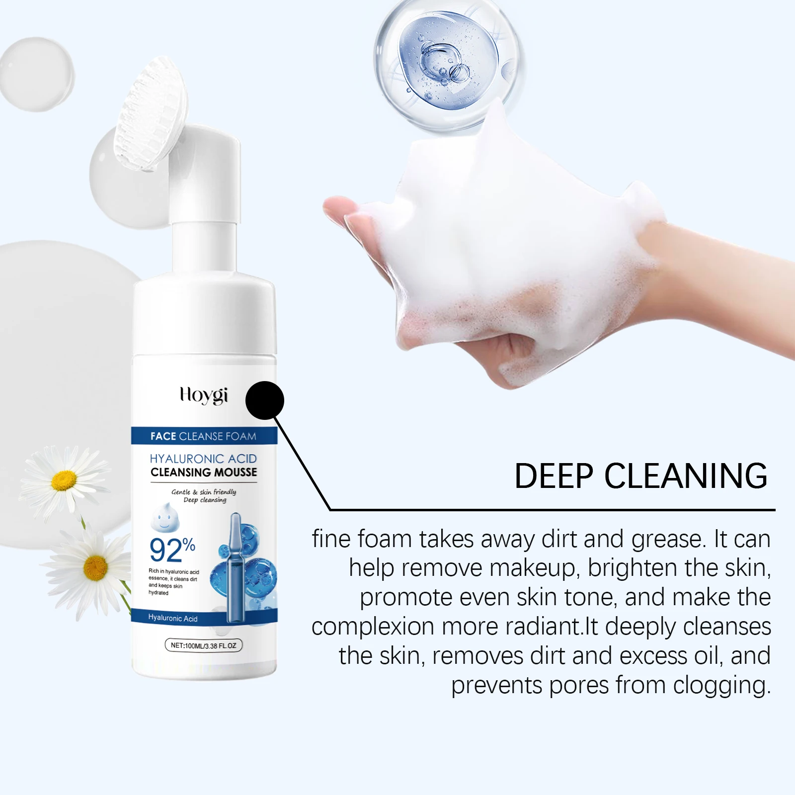 Hyaluronic Acid Cleansing Foam Gentle Moisturizing & Nourishing Oil Control Brightening Rejuvenation Face Wash Foam Face Cleanse 4