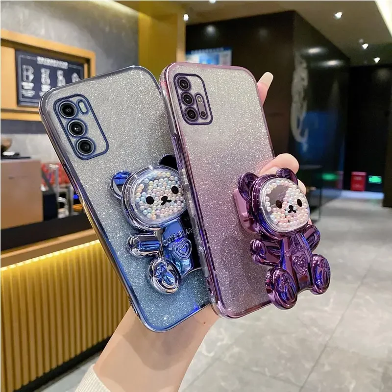 Luxurious Electroplated Sparkling Phone Case with Cute Bear Stand