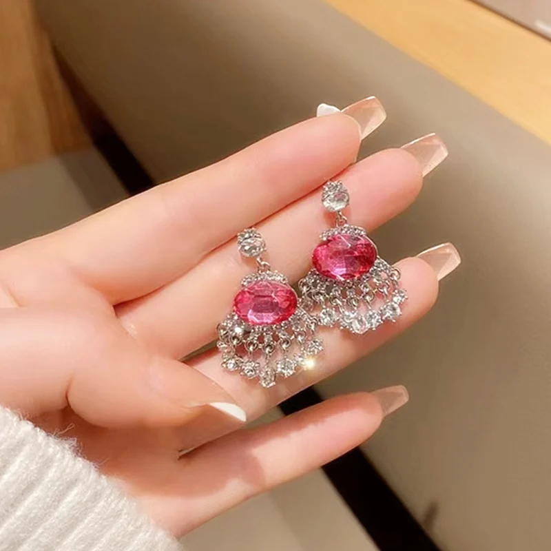 

Женские серьги-подвески из серебра 925 пробы, с розовым фианитом