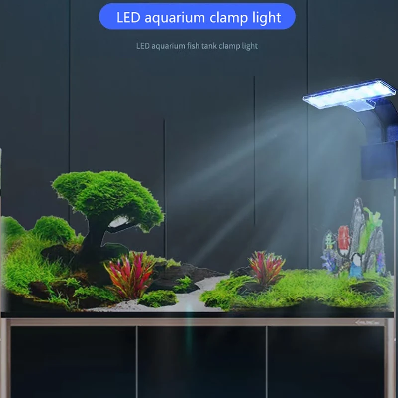 LED aquarium light mounted on tank rim