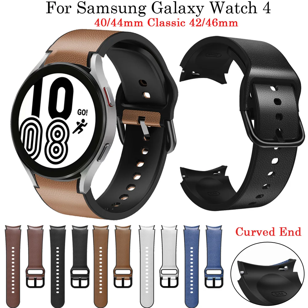 

Ремешок сменный для Samsung Galaxy Watch 4 40 мм 44 мм, браслет из кожи и силикона для наручных часов 4 Classic 46 мм 42 мм, без зазоров