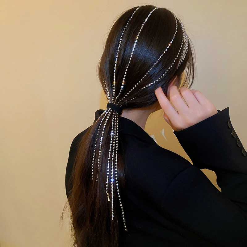 Jewelry Accessories Jewelry Set Hair Accessory Bridal Headwear Full Rhinestone Headband For Hair Women Long Tassel Crystal Headband Hair Accessories Wedding Accessories Jewelry