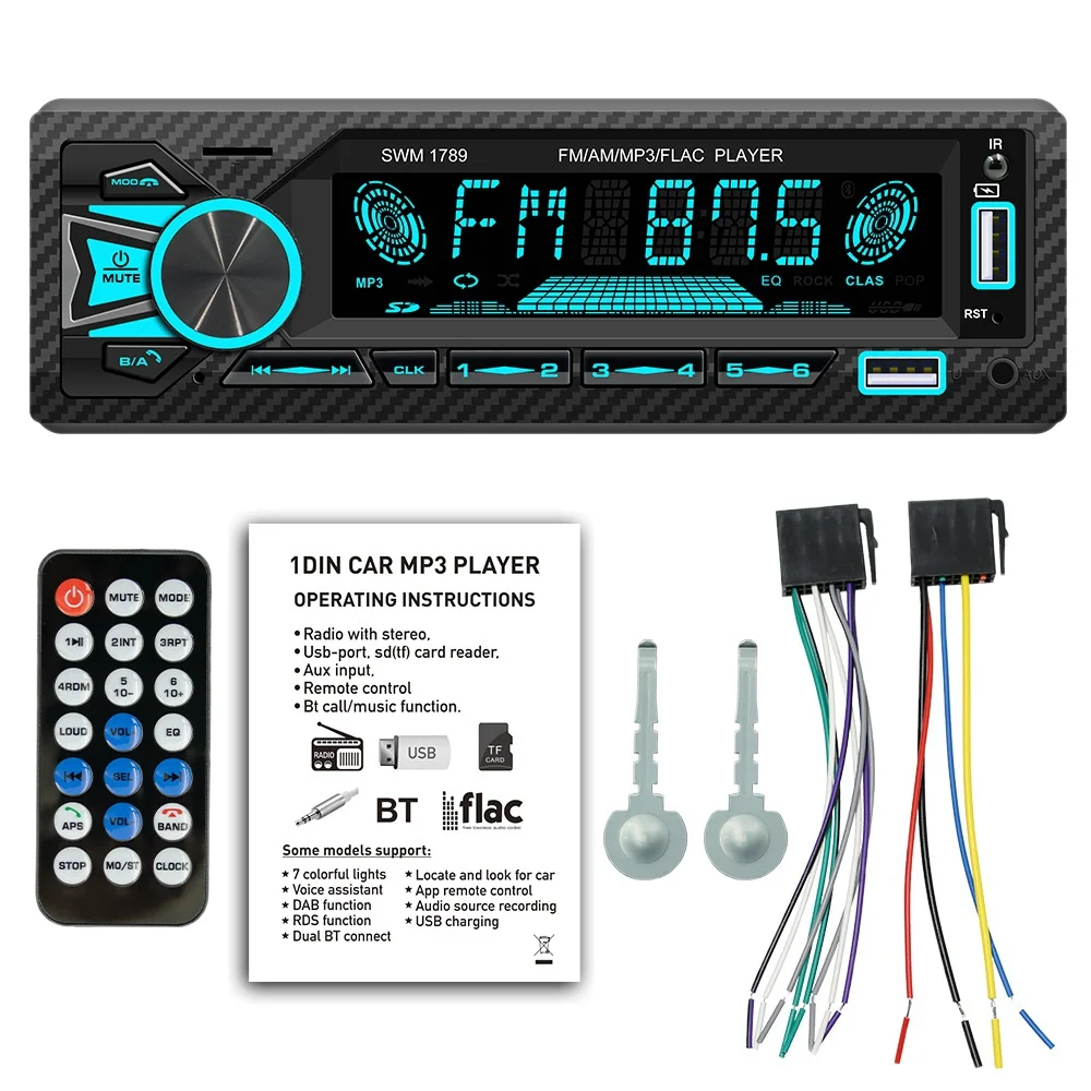 

1 Din автомагнитола FM Bluetooth MP3-плеер Bluetooth сотовый телефон Громкая связь USB Автомобильное стерео радио InDash ISO