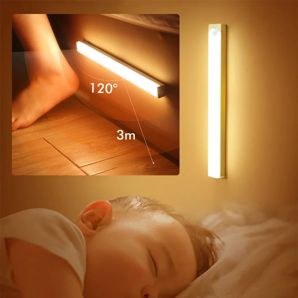 Dimmable LED Under Cabinet Light Motion Sensor Night Light USB Charging Magnetic Induction Lamp for Bedside Wardrobe Stairway