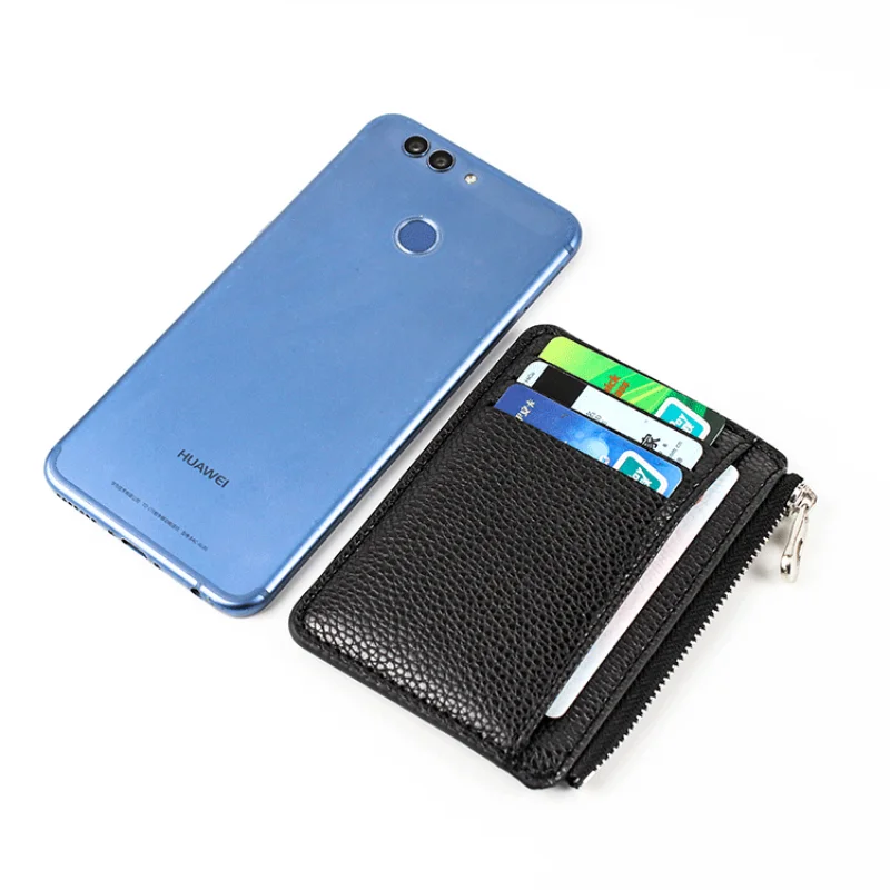 Slim Wallet Purse PU Leather Women Men Card Holder Unisex Zipper Business Card Case Credit Mini Bank Cards Holder Gift Wallet leather wallet pu wallet pu leather wallet mens wallet card holder card holder wallet