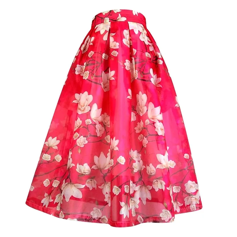 

Women's Runway Fashion Spring Summer Designer Flower Print Skirt Female Autumn High Waist A-line Skirt TB1588