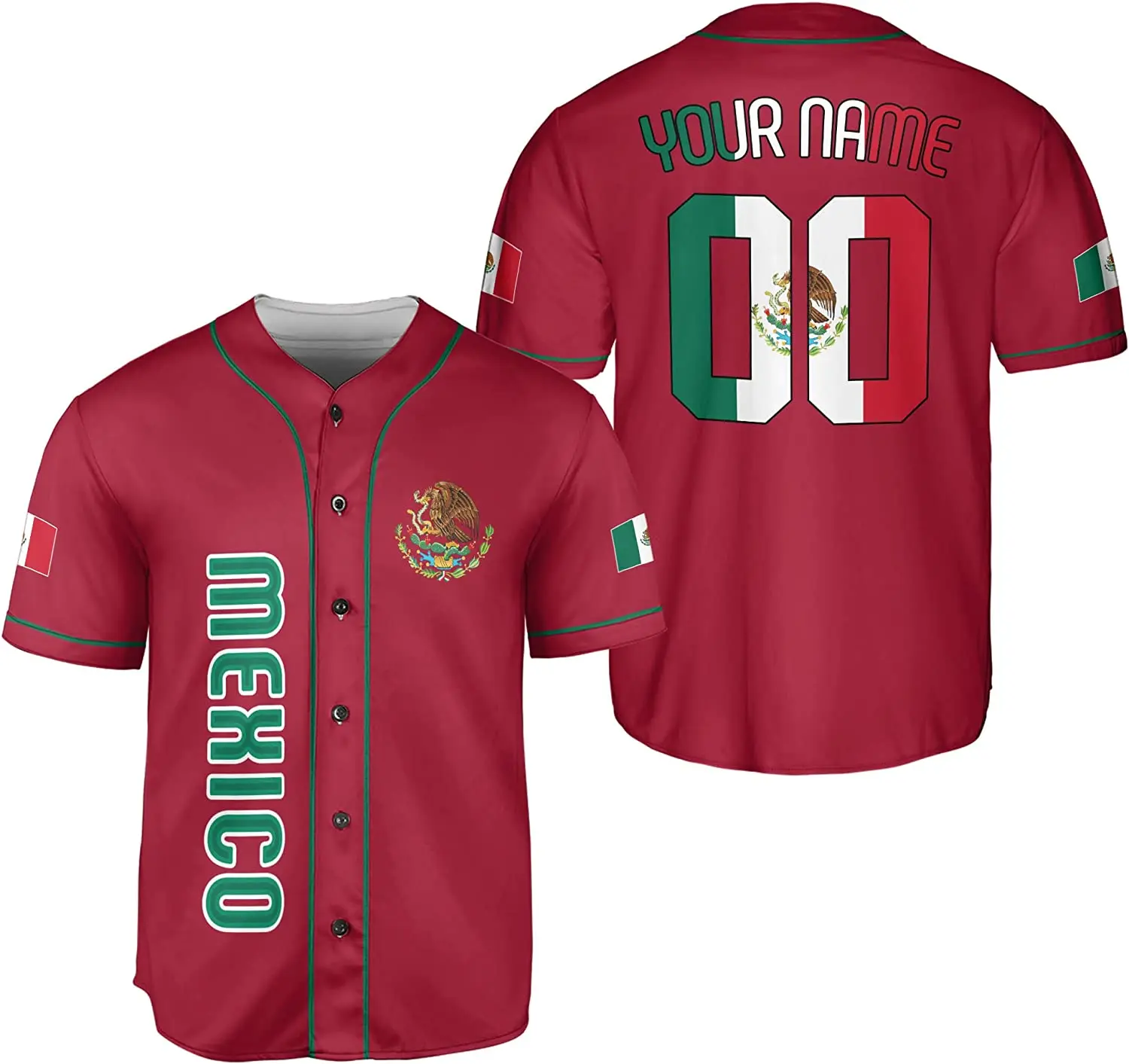 Mexico Baseball jersey 3D Print Mesh Custom Name Baseball Shirt