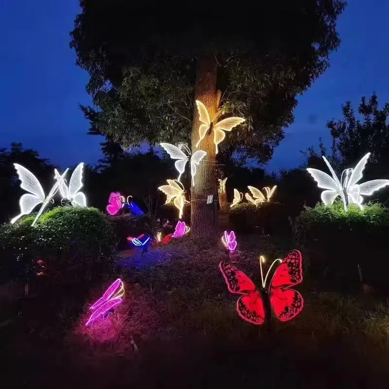 1pcs LED Outdoor Simulation Dynamic Static Butterfly Lights Holiday Party Home Christmas Decorations
