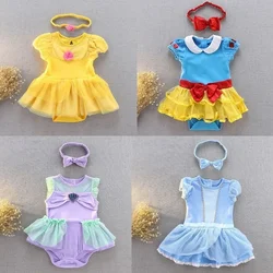 New Baby Girl Romper Suit Jumpsuit Headband Newborn Girl Princess Dress Baby Snow White Cinderella Mermaid Jumpsuit 3-18 Months