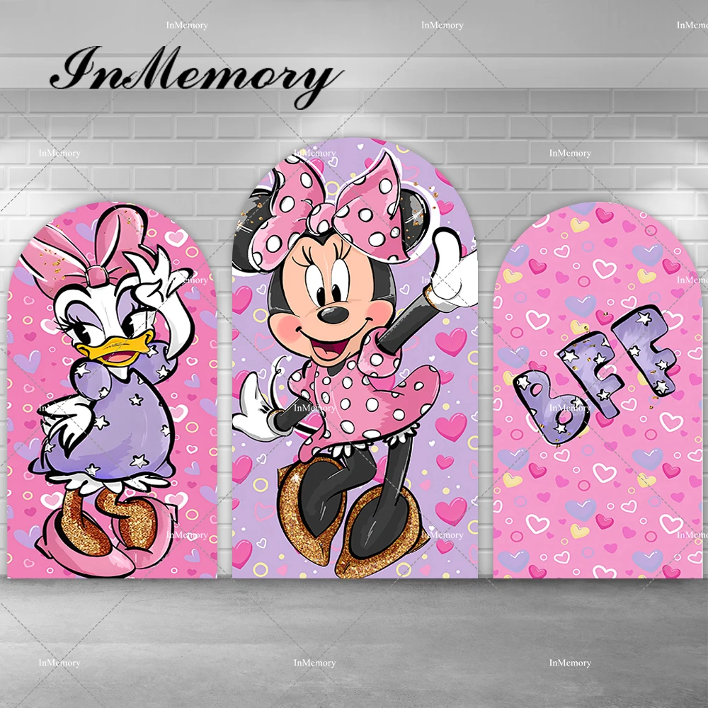 

Girls Minnie Mouse Theme Birthday Party Arch Backdrop Cover Pink Purple Daisy Duck Chiara Wall Backgrounds Doubleside Supplier