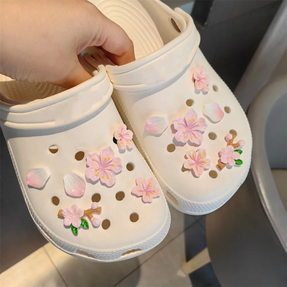

New Cute Cherry Blossoms Hole Shoe Charms Decorations Lovely Colorful Peach Blossom Shoes Buckle DIY 3D Hole Shoe Accessories