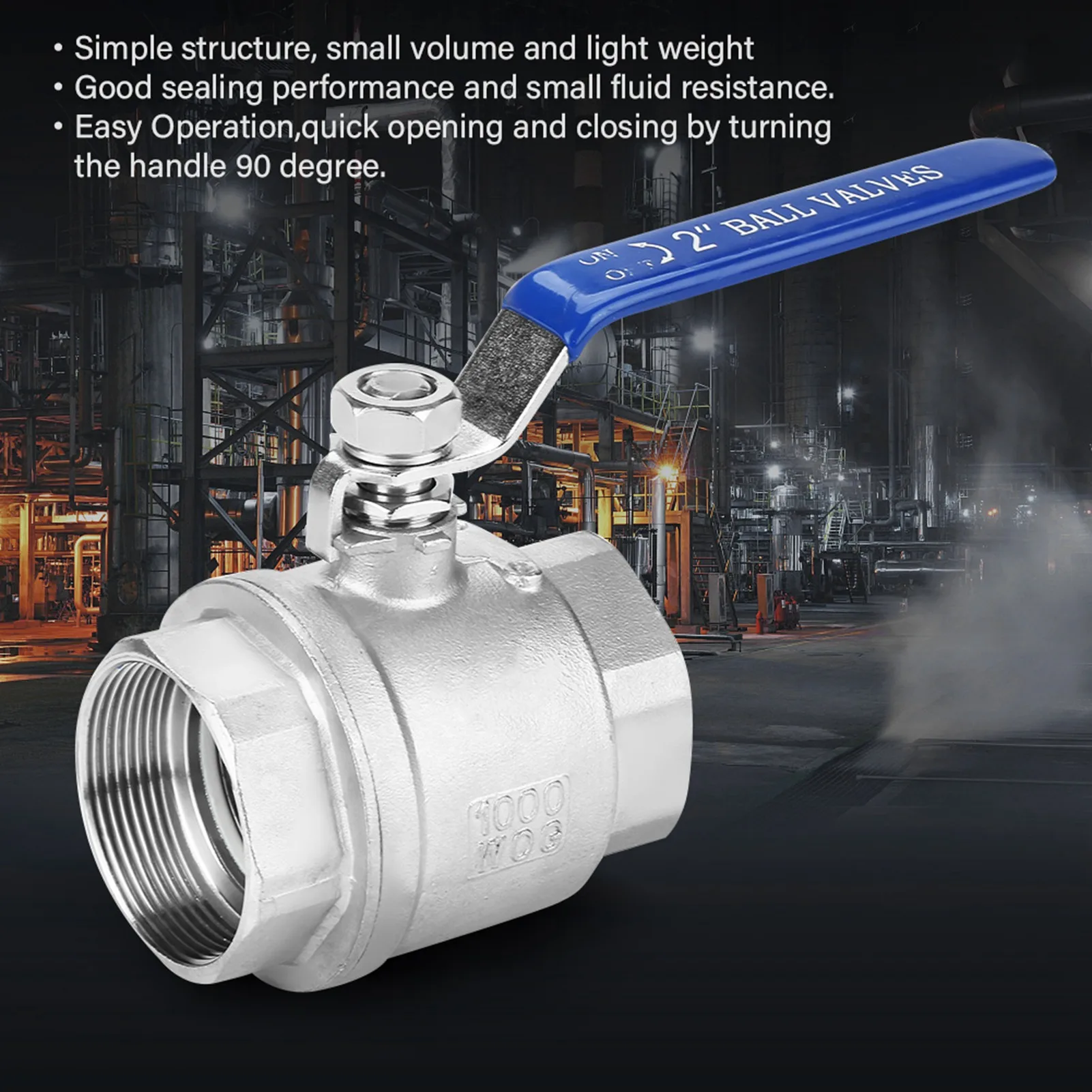 304 Stainless Steel Two Piece Full Port Female Thread Ball Valve 2" DN50 1000 WOG 2in Ball Valve Ball Valve Full Port Ball Valve