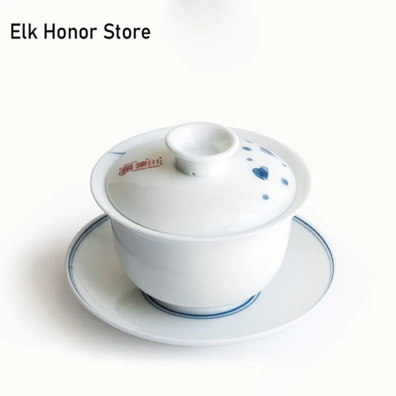 140ml Hand-painted Fish Paly Ceramic Cover Bowl White Porcelain Hovering Sancai Gaiwan Chinese Tea Making Gaiwan Kung Fu Teaset