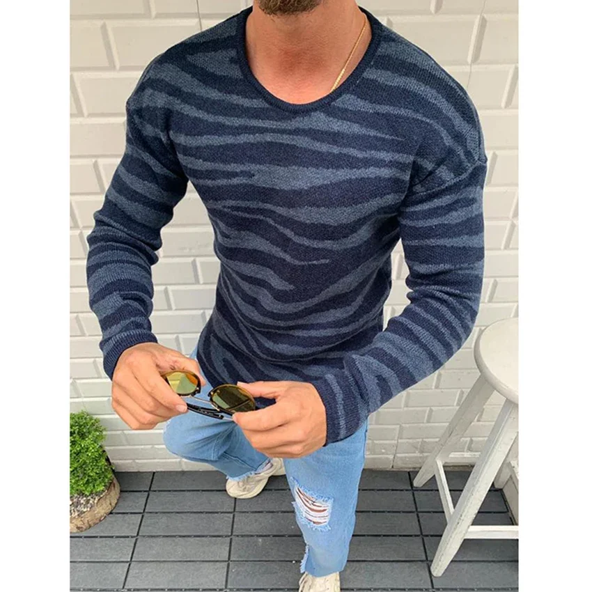 

Sweaters Men Hip Hop Pullover Knitted Fashion Clothing Male Streetwear Print Stripe Casual Slim Fit Tops Warm Clothing Man