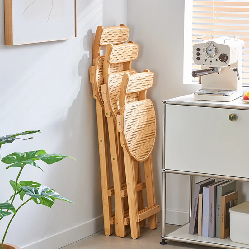 Modern Foldable Bar Stool, Solid Wood Tall Dining Chair, Japanese Rattan High Seat, Minimalist Counter Chair for Kitchen or Cafe