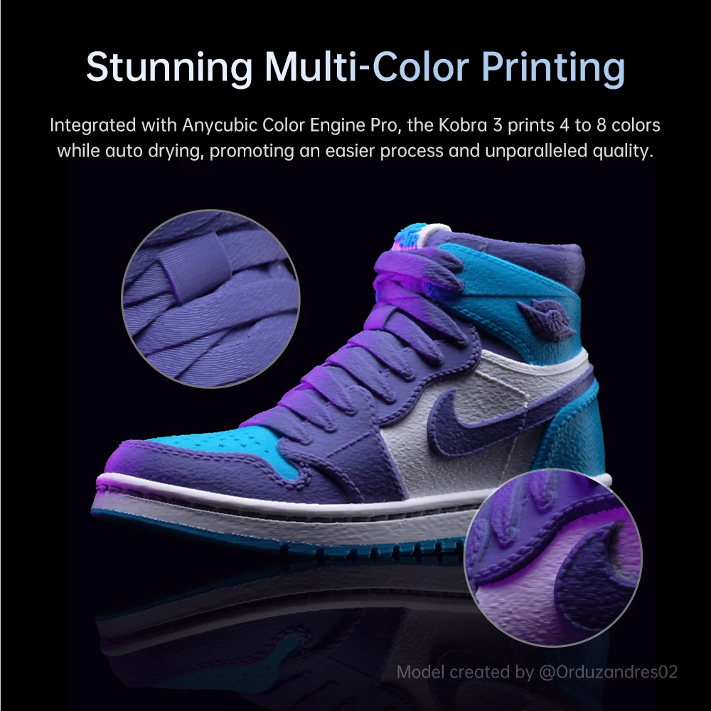 ANYCUBIC Kobra 3 FDM Multi-Color 3D Printer Print in 4 to 8 Color With Max 600mm/s Printing Speed Build Size 250mmx250mmx260mm