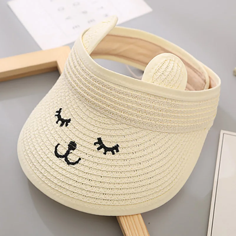 Baby Summer Hat Straw Visor Cap Woven Sun Protection Beach Bear Hat Baby Girls Sun Hats For Kids Infant Newborn Boys Beach Caps Baby Accessories cute	 Baby Accessories