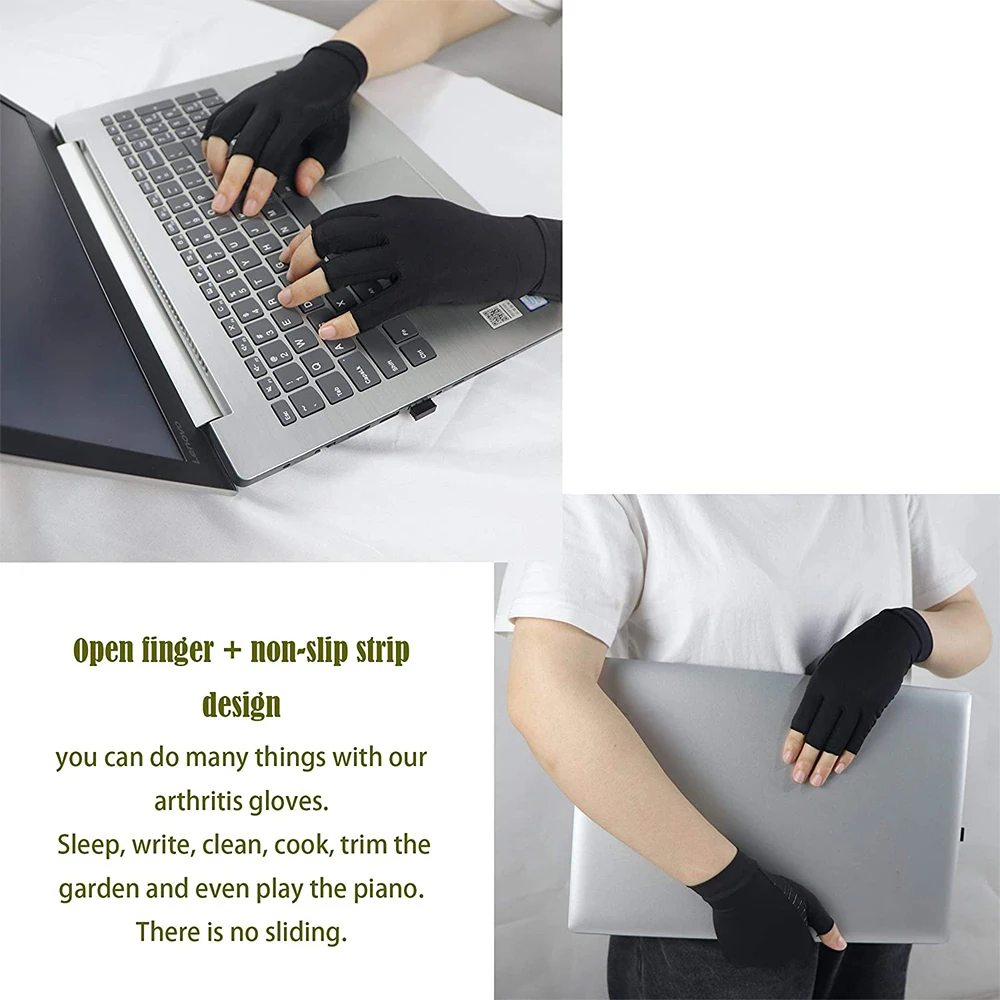 Copper Arthritis Compression Gloves 1Pair Relieve Hand Pain Swelling and Carpal Tunnel Fingerless for Typing, Support for Joints