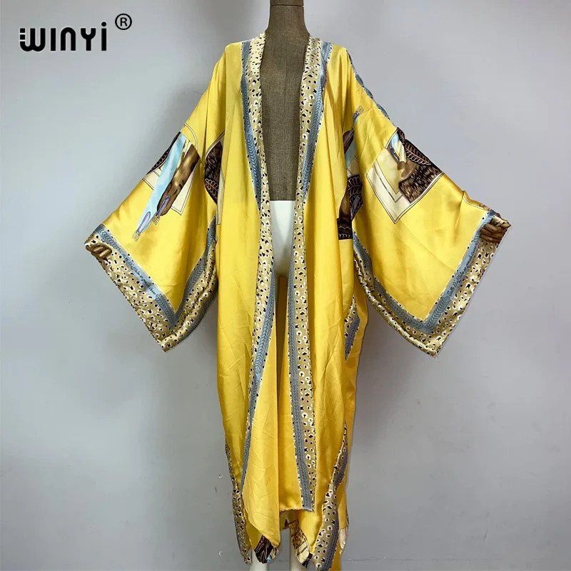 

WINYI kimono summer Africa print kaftans beach wear cover-ups Elegant Cardigan Holiday beach outfits for women maxi dress coat