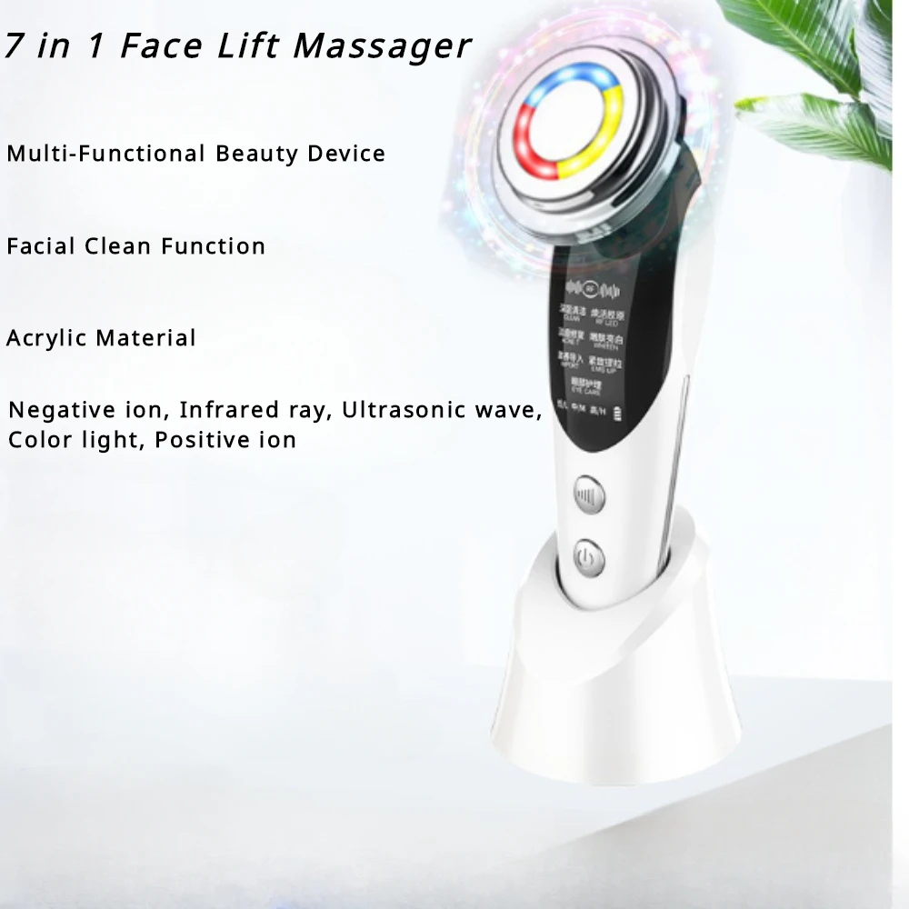EMS Micro Current 7 in 1 RF Face Lifts Massager Skin Rejuvenation Facial Lights Mesotherapy Anti Aging Wrinkle Beauty Apparatus