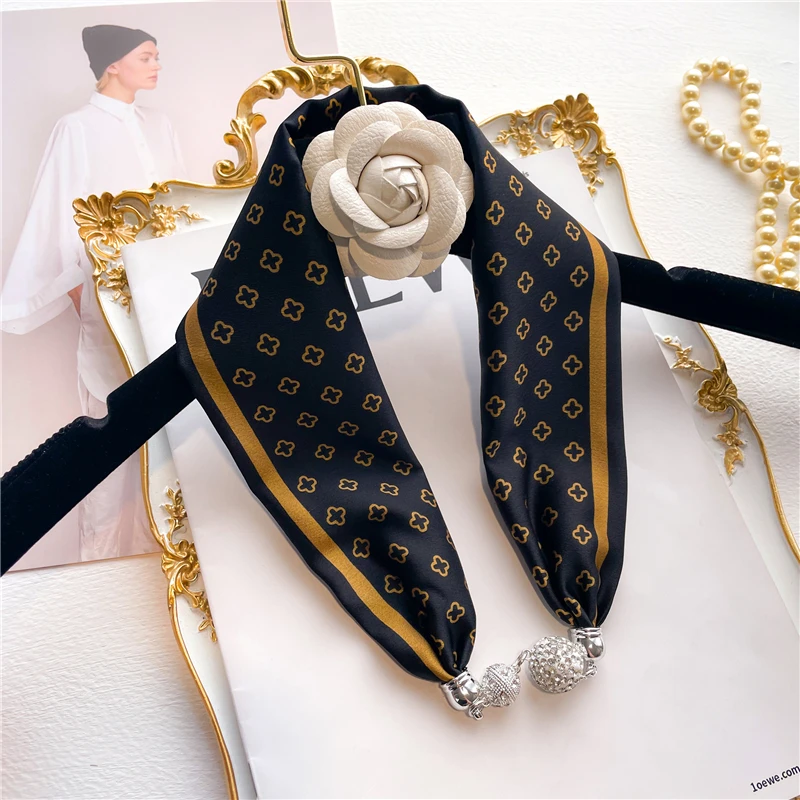 

2022 дизайнерский атласный шелковый шарф, женское роскошное Брендовое ожерелье с принтом, женские ручные магнитные шарфы, повязка на запястье, аксессуары для галстука