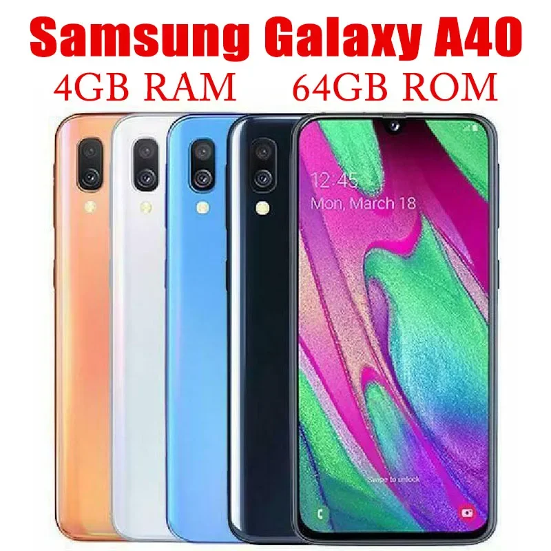 

Разблокированный смартфон Samsung Galaxy A40 Duos A405FN/DS с двумя SIM-картами, 4 Гб ОЗУ, 64 Гб ПЗУ