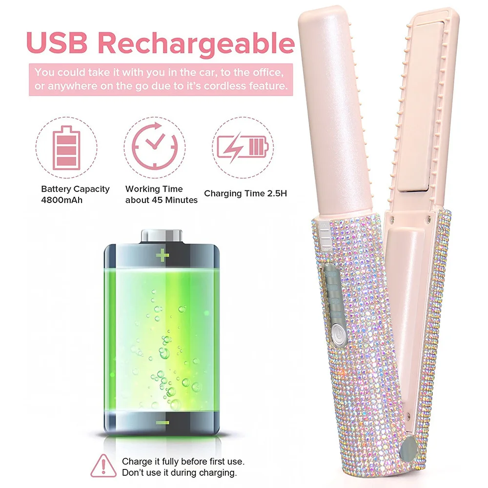 Mini Wireless Hair Straightener Charging Portable USB Hairdresser Roll Straightener Dual-purpose Drill Straightener 다이슨 5
