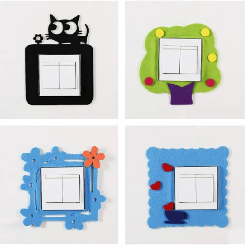 Cute Cartoon Felt Hollow-out Switching Sticker Creative Home Decoration Wall Decals Affixed Hollow Switch Socket Dustproof Decor