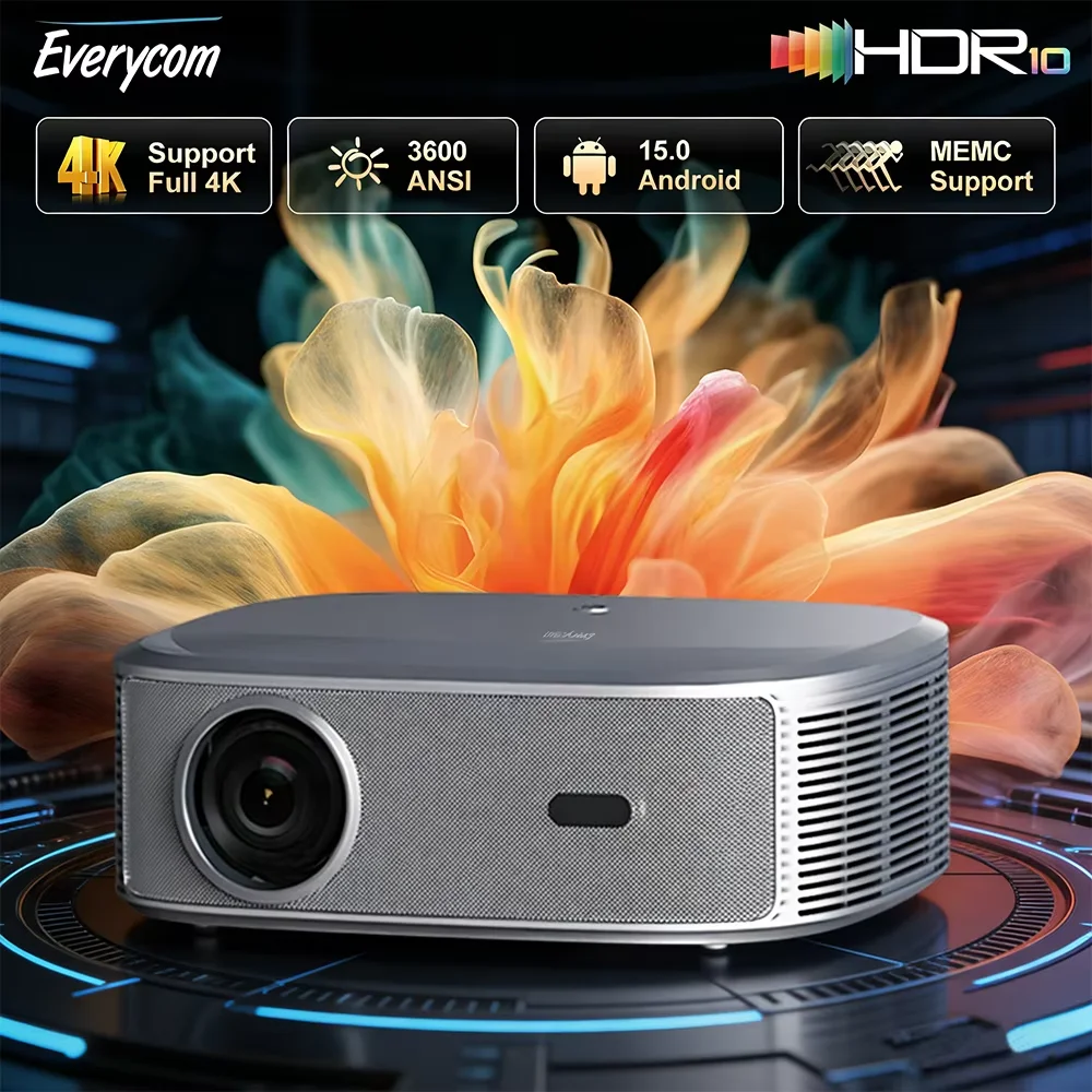 Proiettore Everycom HQ11W 3600 ANSI Android 15 Full HD 1080P 4K HDR10, Proiettori a Bassissimo Rumore 15dB per Home Theater