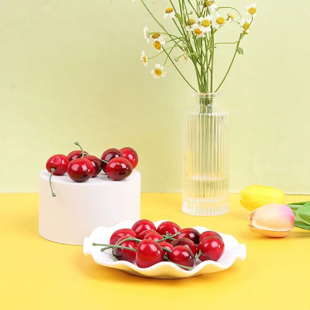 Artificial Cherries Lifelike Model Desk Ornament Craft Food Photography Props Party Decoration