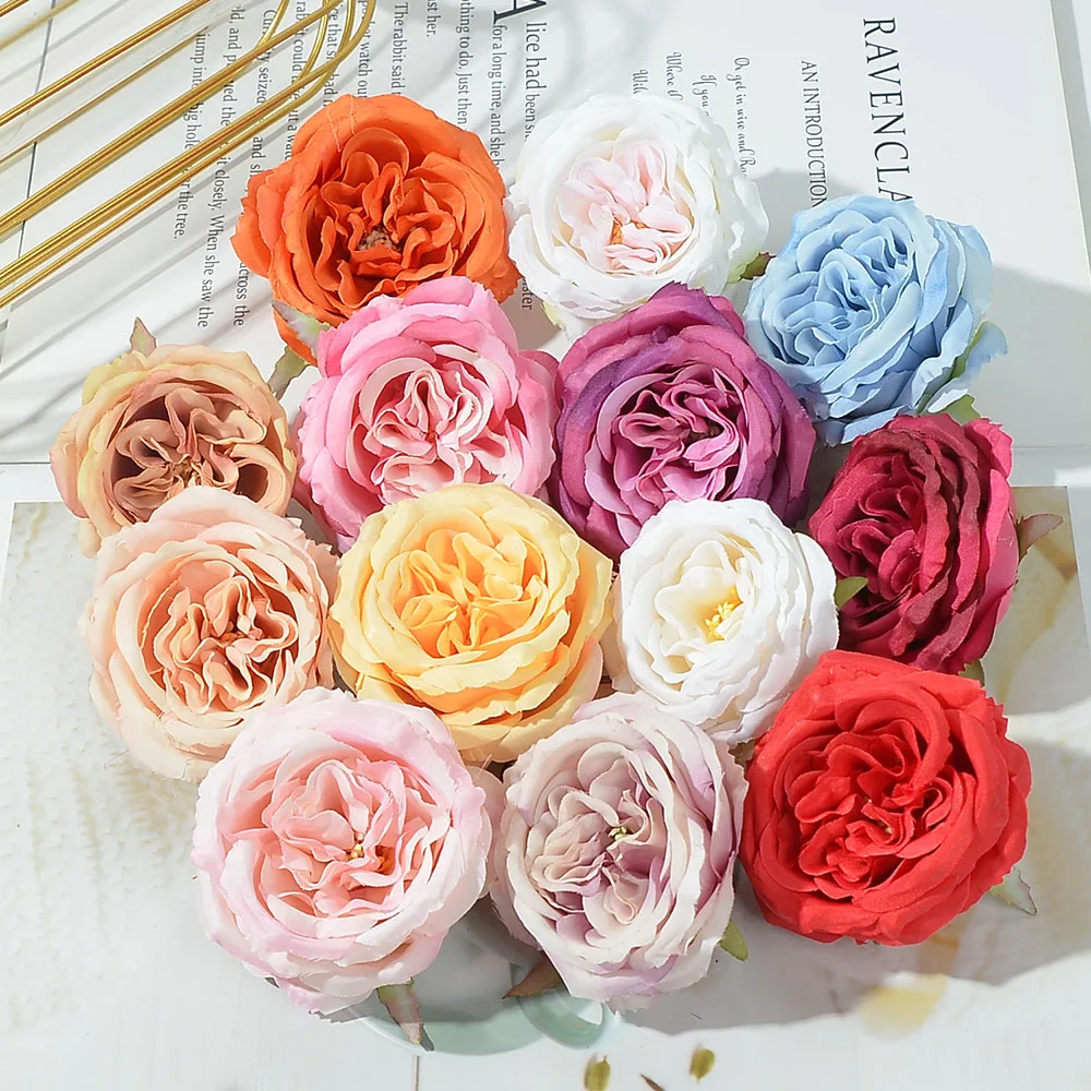 

10Pcs Artificial Flowers Heads 7cm Silk Peony Head For Wedding Home Decoration Fake Flowers DIY Garland Scrapbook Gift Box