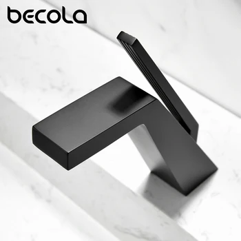 Becola Rubinetto per lavabo Nero/Cromo Maniglia singola Rubinetti per lavabo montati su piano Miscelatore freddo e caldo per rubinetti per gru da bagno 1