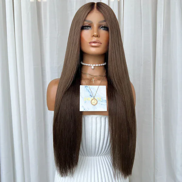 Fantasy Beauty High Quality Glueless Lace Front Synthetic Hair Wigs for Women Light Cool Brown Color Cosplay Lace Wigs Natural