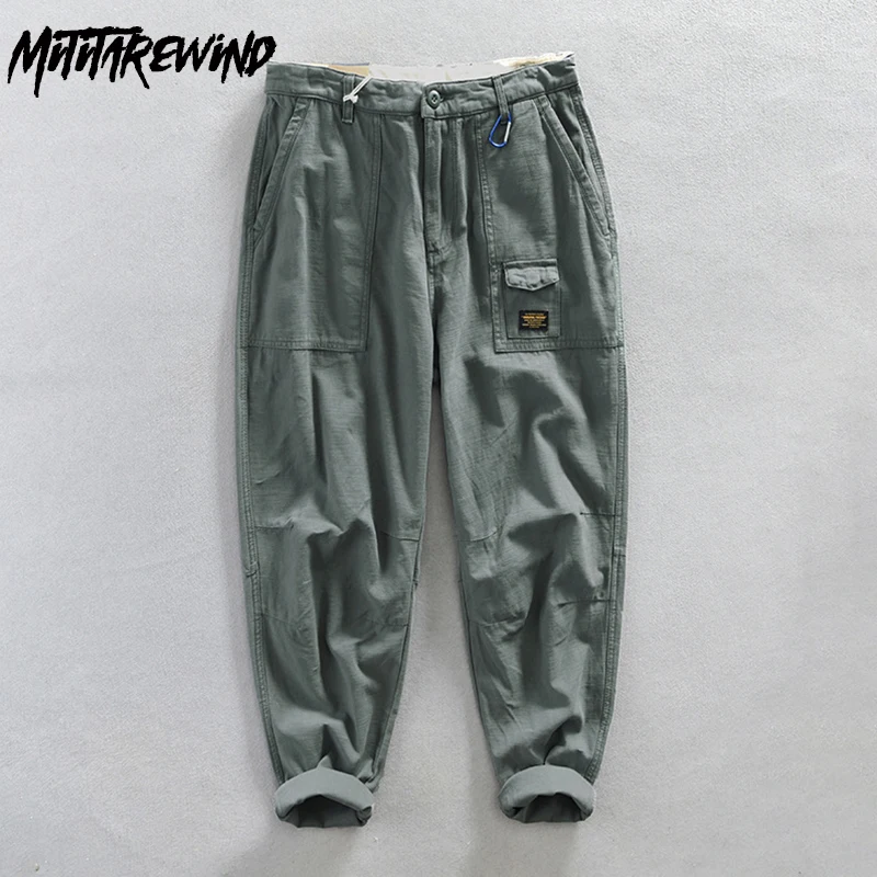 

Japanese Cargo Pants for Men Fashion Streetwear Men Youth Overalls Loose Mid-Waist Gray Trousers Causal Comfort Pure Cotton Pant