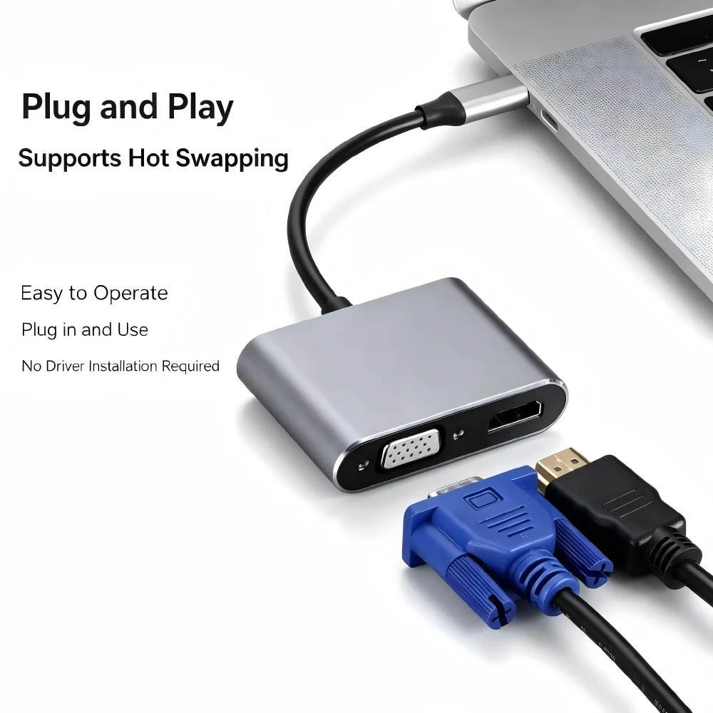 USB 3.0/TYPE-C-HDMI VGA 어댑터(3.5mm 오디오 포트 포함), 듀얼 모니터 디스플레이 컨버터, 노트북용 USB-HDTV VGA 분배기