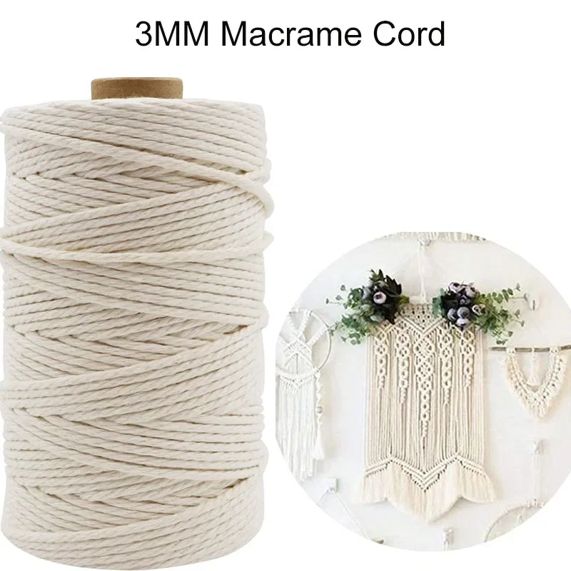 100M/Roll 3MM Macrame Cord Natural Cotton Macrame Rope Cotton Cord for DIYCrafts Wall Hanging Plant Hangers Wedding Decor
