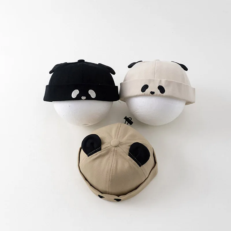Cute Baby Landlord Hat Spring Autumn Panda Infant Boy Girl Brimless Hats Adjustable Toddler Docker Cap Beanie