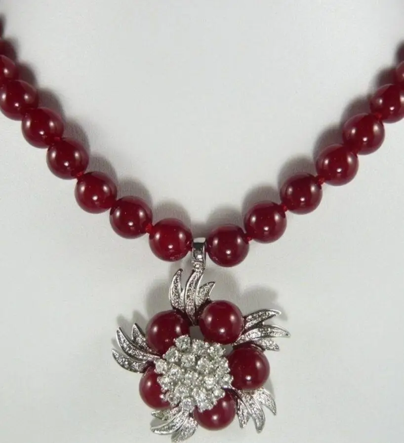 

fine lady's accesspry red jade inlay Crystal Flower Pendant Necklace