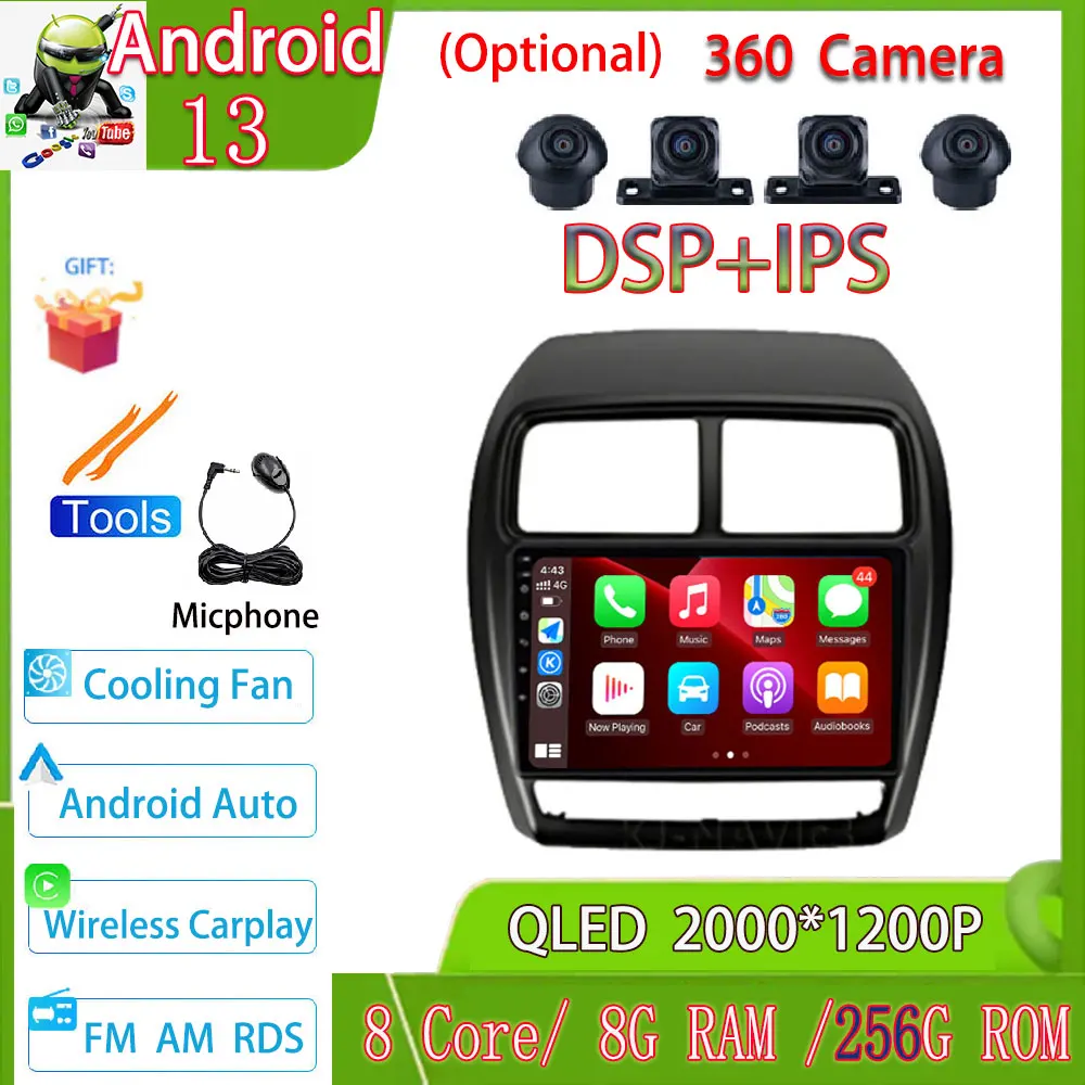 

For Mitsubishi ASX 1 2010-2016 Peugeot 4008 Car Auto Radio Multimedia Player 4G Lte WIFI GPS Navigation Android 13 NO DVD 2 DIN