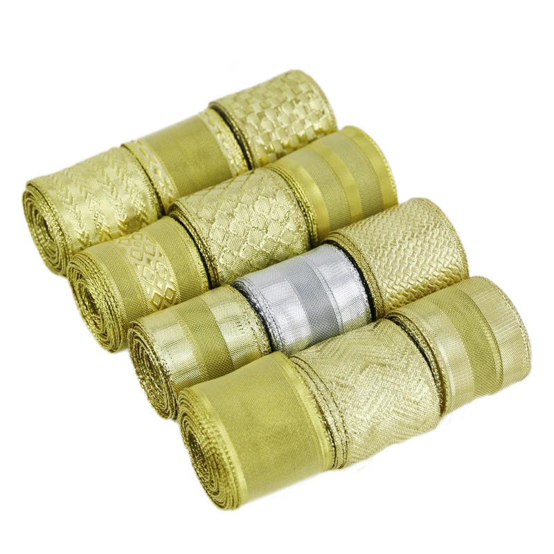 Description Picture 2 of item(5 Yards/roll)4 cm Wide Gold Embossed Ribbon Gift Flower Package Festival Party Wedding Decoration Handicraft Production DIY