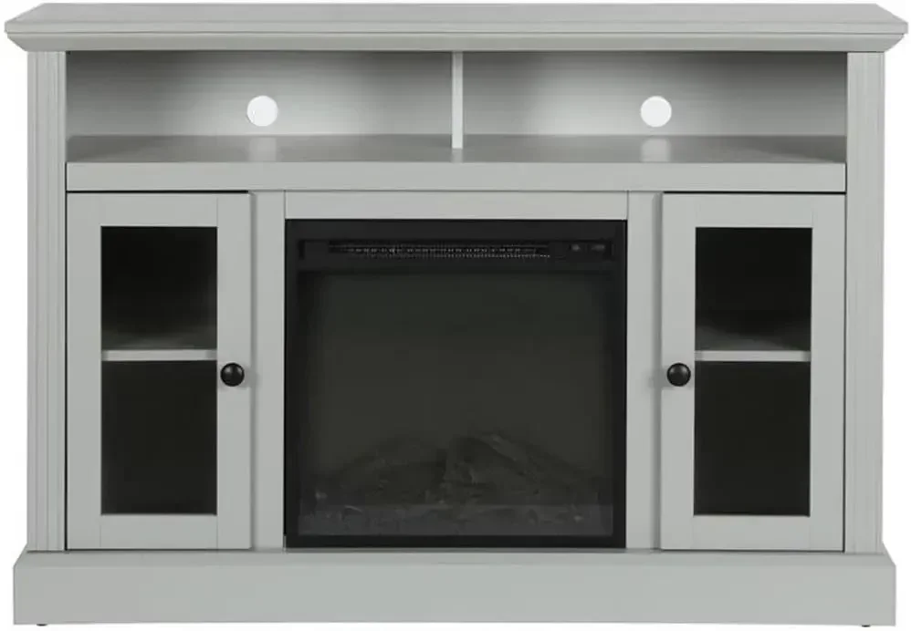 NEW-Chicago Fireplace TV Stand for TVs up to 50 Inch, Replaceable Electric Fireplace Insert Heater, Realistic Log and Flame Effe