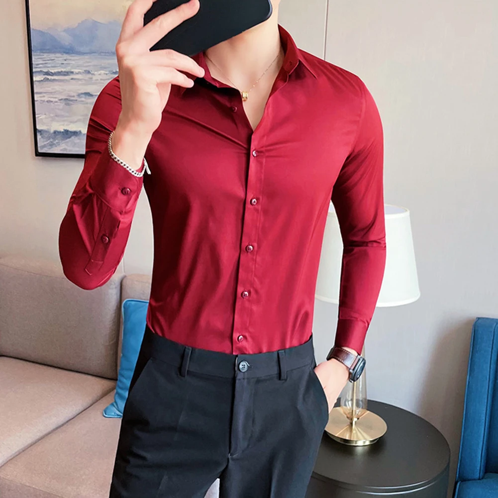 

Fashionable Men's Casual Dress Shirts Business Slim Fit Tops Autumn Button Down Shirts M 3XL Multiple Colors