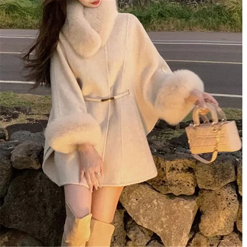 

Elegant Women Woolen Coat Long Sleeve Korean Fashion Vintage Jackets Slim Solid Fairycore 2023 New Autumn Winter Coats