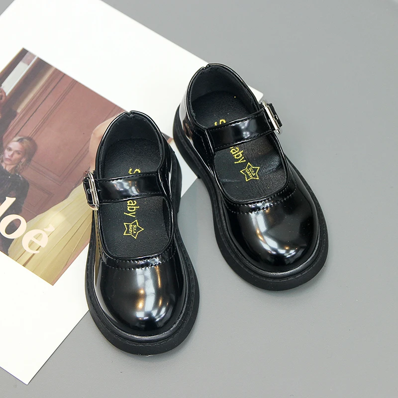 Kids Shoes Leather Shoes Children Fashion Leather Shoes for Boys with Black Buckle Spring and Summer Korean Style Kids Girls School Shoes