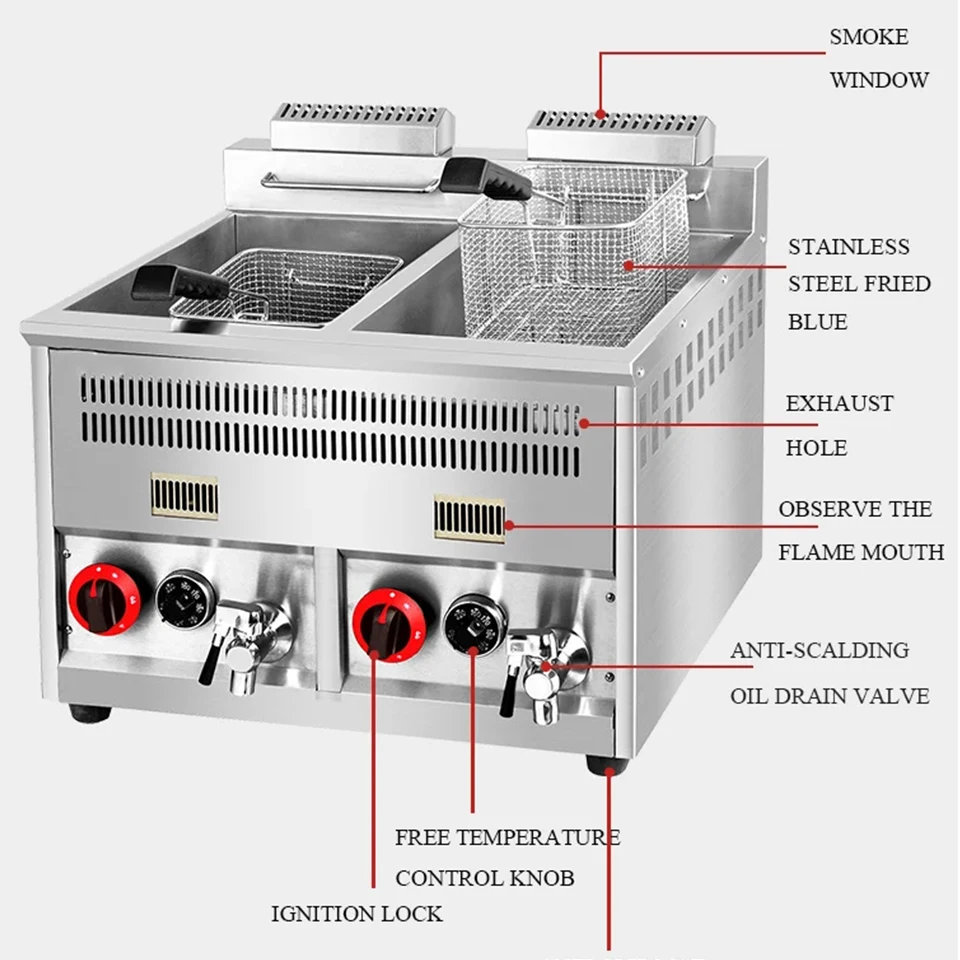 OT71A Commercial Restaurant Adjustable LPG Gas Deep Fryer With Temperature Control