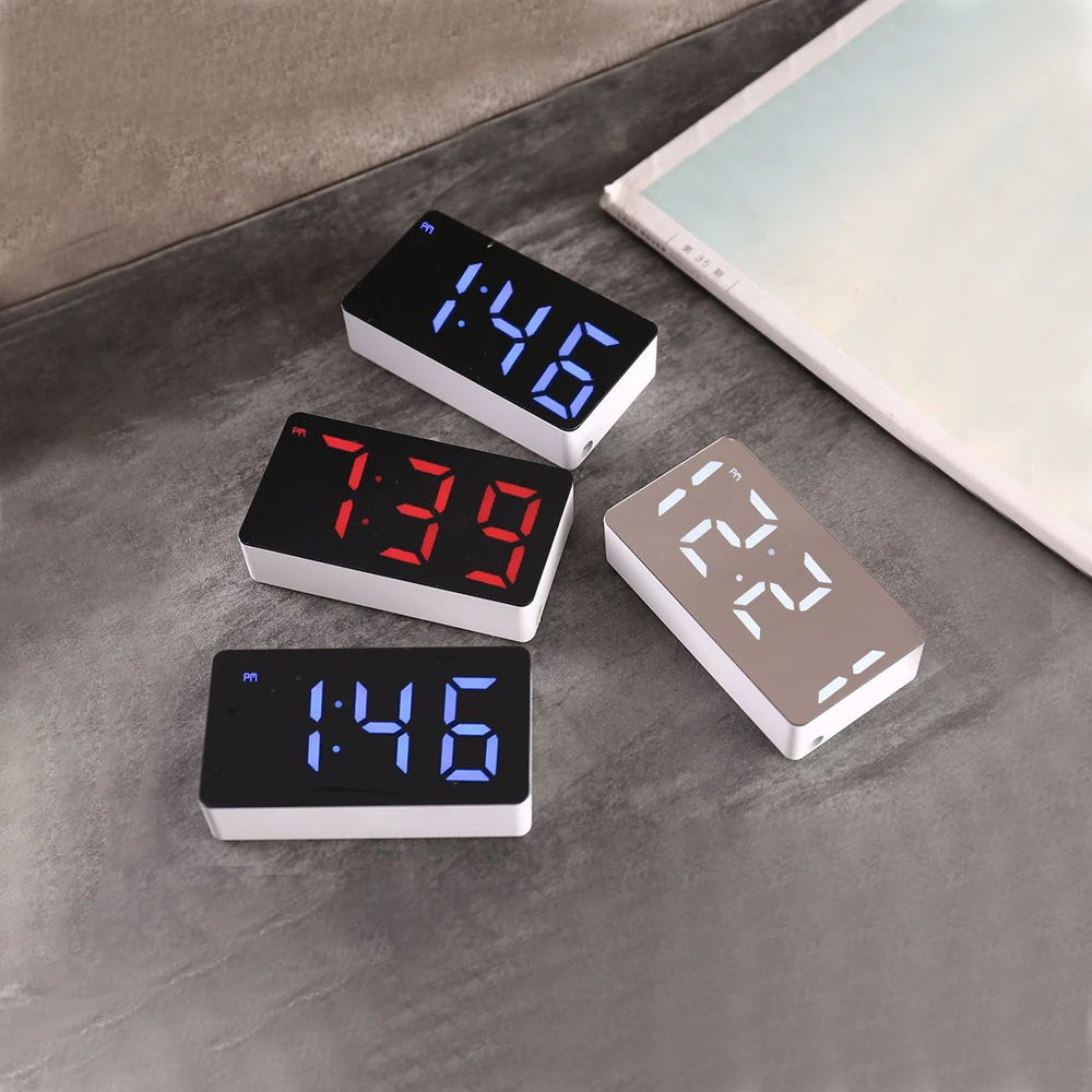 Modern LED Mirror Alarm Clock - Stylish Digital Desk Accessory for Home and Bedroom Decoration