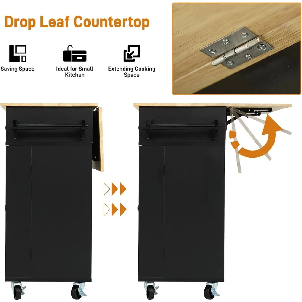 55" Kitchen Cart with Wood Top and Drop Leaf Breakfast Bar, Rolling Mobile Kitchen Island Table on Wheels with Drawer 4