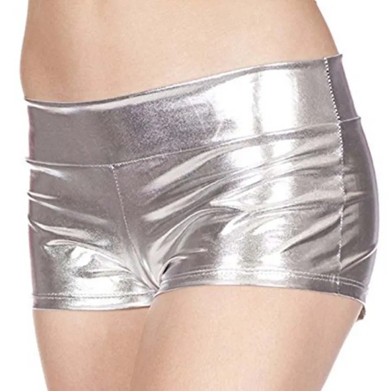Woman Sexy Shorts Shiny PU Shorts Mid Waist Adult Metallic Rave Booty Dance Leather