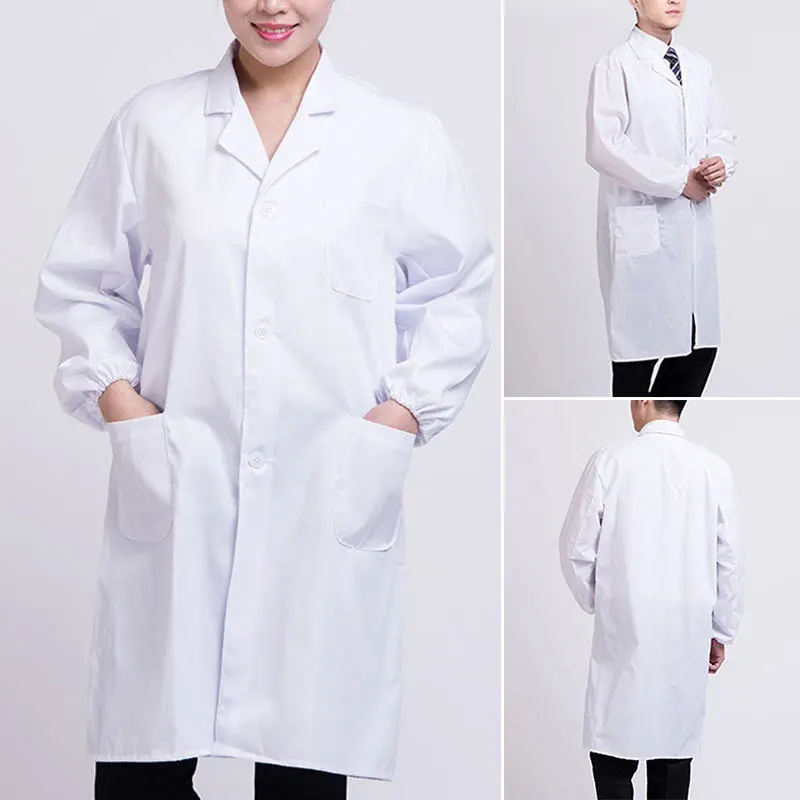Unisex Long Sleeve White Lab Coat Medical Nurse Doctor Uniform Tunic Blouse Allow Customization medical lab coat