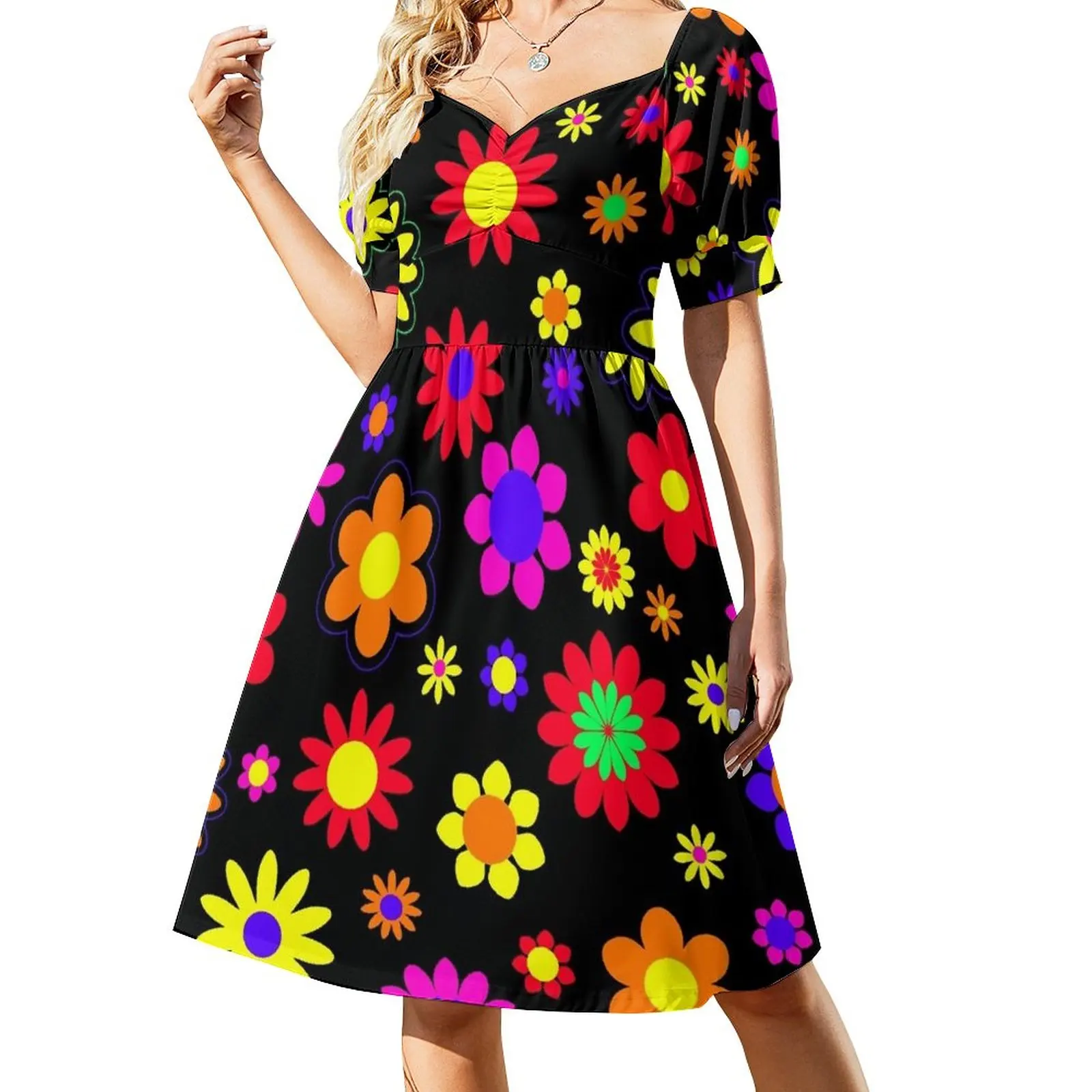 

Retro Hippie Flower Power Pattern Dress luxury evening dresses 2023 ladies dresses for special occasions loose summer dress